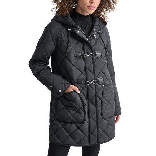 DKNY Womens Hooded Toggle Quilted Coat