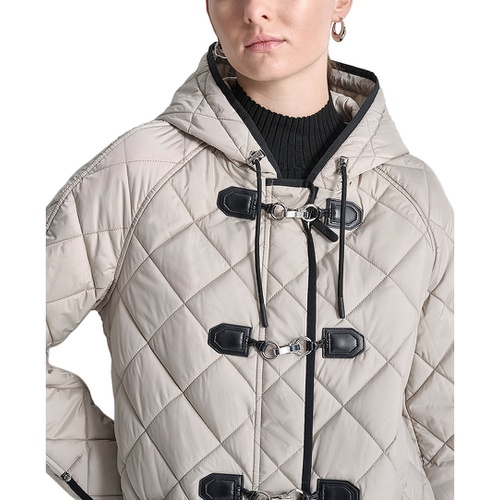 DKNY Womens Hooded Toggle Quilted Coat