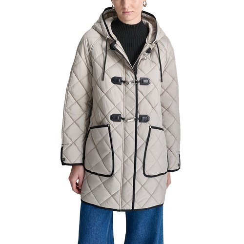 DKNY Womens Hooded Toggle Quilted Coat