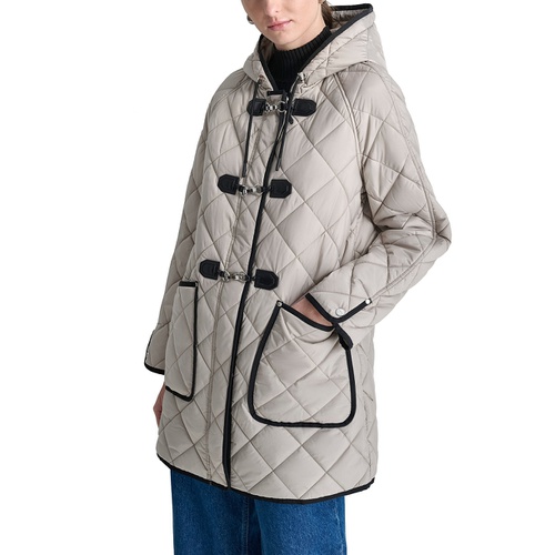 DKNY Womens Hooded Toggle Quilted Coat