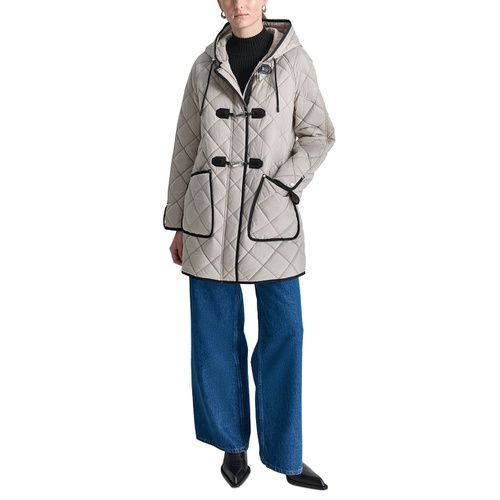 DKNY Womens Hooded Toggle Quilted Coat