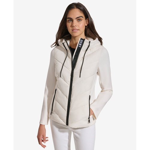 DKNY Womens Hooded Scuba Packable Puffer Coat