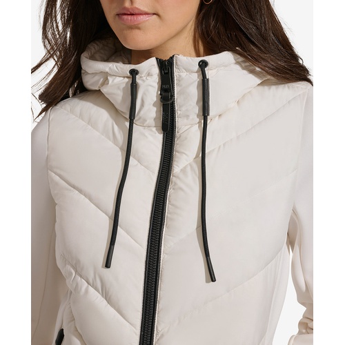 DKNY Womens Hooded Scuba Packable Puffer Coat