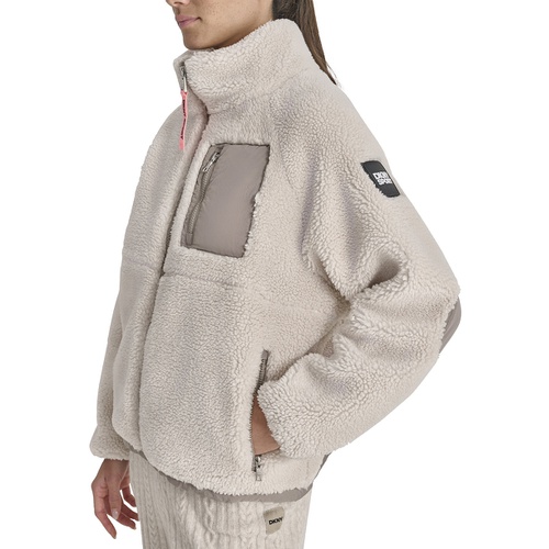 DKNY Womens Sherpa Mock-Neck Jacket