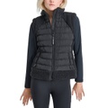 Womens Horizontal Channel Quilted Mock Neck Puffer Vest with Sherpa