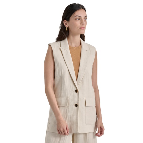 DKNY Womens Weathered-Twill Sleeveless Vest