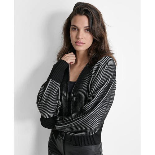 DKNY Womens Contrast Ribbed Open-Front Cardigan