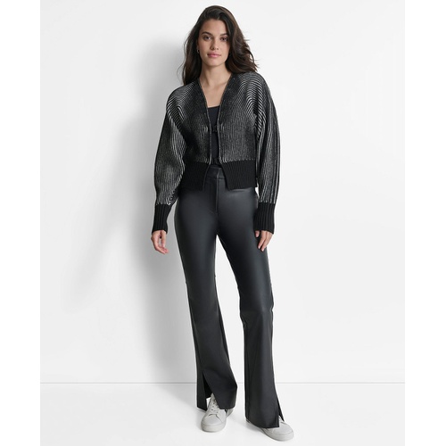 DKNY Womens Contrast Ribbed Open-Front Cardigan