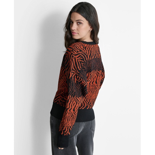 DKNY Womens Jacquard Dolman-Sleeve Sweater