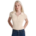 Womens Short-Sleeve Ribbed Knit Polo Shirt