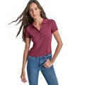 Womens Short-Sleeve Ribbed Knit Polo Shirt