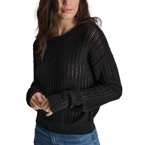 DKNY Womens Open-Stitch Long-Sleeve Sweater