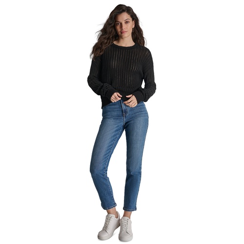 DKNY Womens Open-Stitch Long-Sleeve Sweater