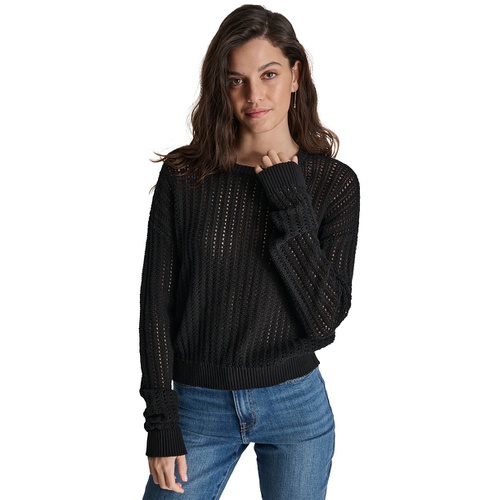 DKNY Womens Open-Stitch Long-Sleeve Sweater