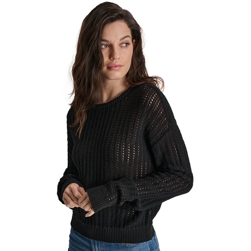 DKNY Womens Open-Stitch Long-Sleeve Sweater