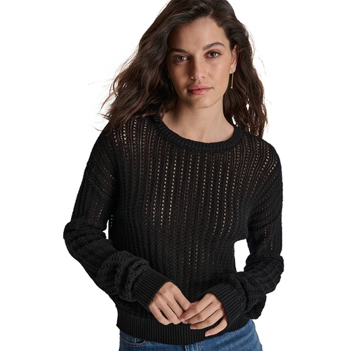 DKNY Womens Open-Stitch Long-Sleeve Sweater