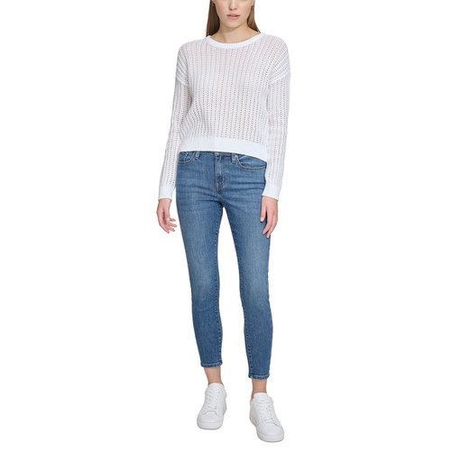 DKNY Womens Open-Stitch Long-Sleeve Sweater