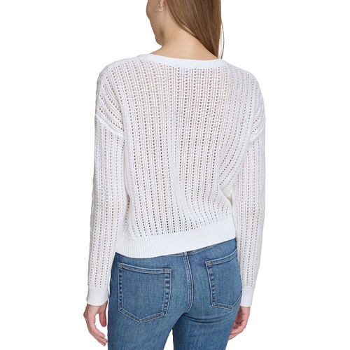 DKNY Womens Open-Stitch Long-Sleeve Sweater