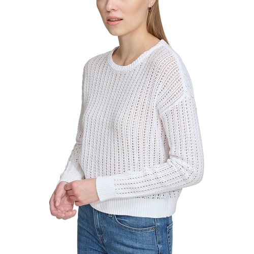 DKNY Womens Open-Stitch Long-Sleeve Sweater