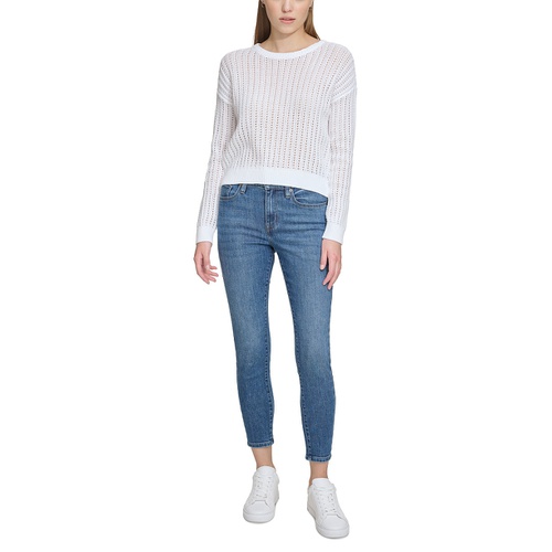 DKNY Womens Open-Stitch Long-Sleeve Sweater