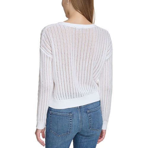 DKNY Womens Open-Stitch Long-Sleeve Sweater