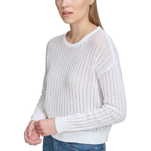 DKNY Womens Open-Stitch Long-Sleeve Sweater