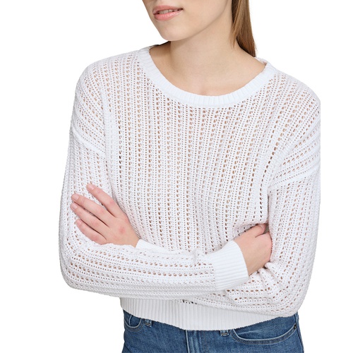 DKNY Womens Open-Stitch Long-Sleeve Sweater