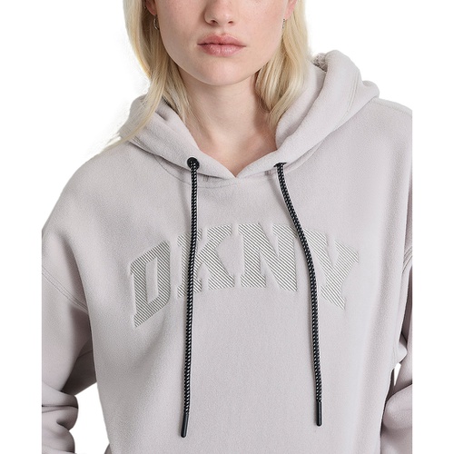 DKNY Womens Tech Embroidered Twill-Logo Kangaroo-Pocket Fleece Hooded Sweatshirt