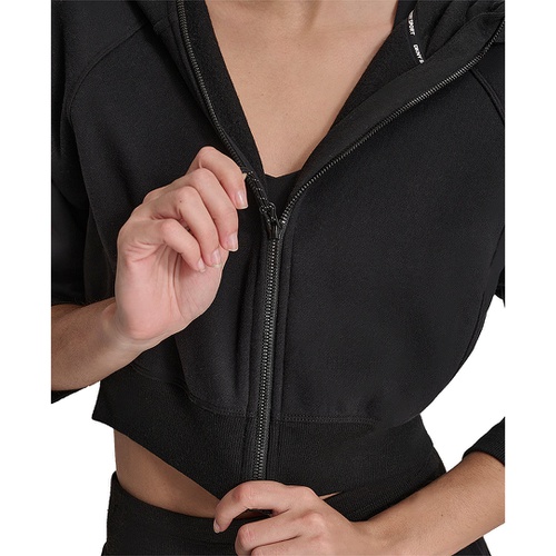 DKNY Sport Womens Full-Zip Cropped Fleece Hoodie