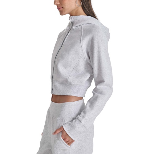 DKNY Sport Womens Full-Zip Cropped Fleece Hoodie