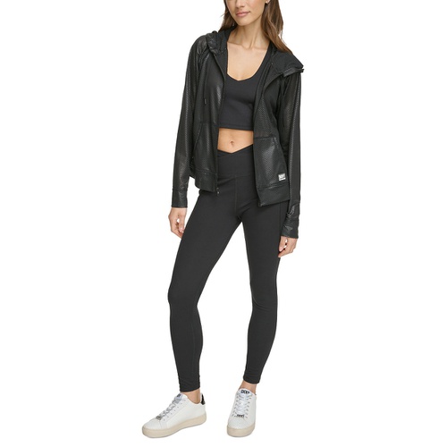 DKNY Womens Honeycomb Mesh Full-Zip Hoodie