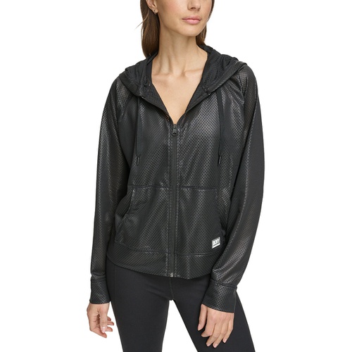 DKNY Womens Honeycomb Mesh Full-Zip Hoodie