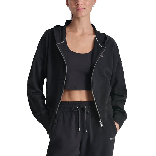 DKNY Sport Womens Rhinestone Logo Full-Zip Hoodie