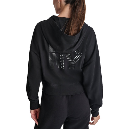 DKNY Sport Womens Rhinestone Logo Full-Zip Hoodie