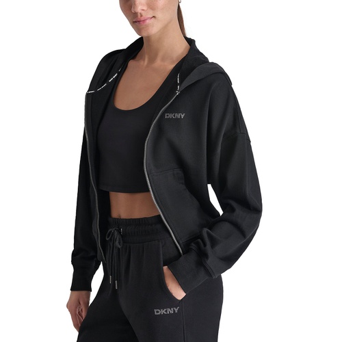 DKNY Sport Womens Rhinestone Logo Full-Zip Hoodie