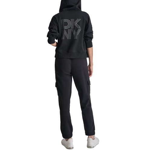 DKNY Sport Womens Rhinestone Logo Full-Zip Hoodie