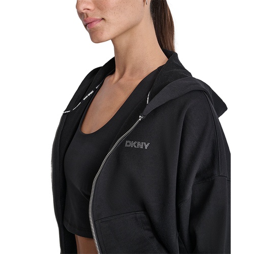 DKNY Sport Womens Rhinestone Logo Full-Zip Hoodie