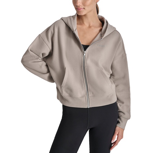 DKNY Sport Womens Rhinestone Logo Full-Zip Hoodie