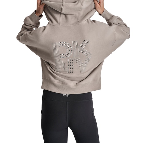 DKNY Sport Womens Rhinestone Logo Full-Zip Hoodie