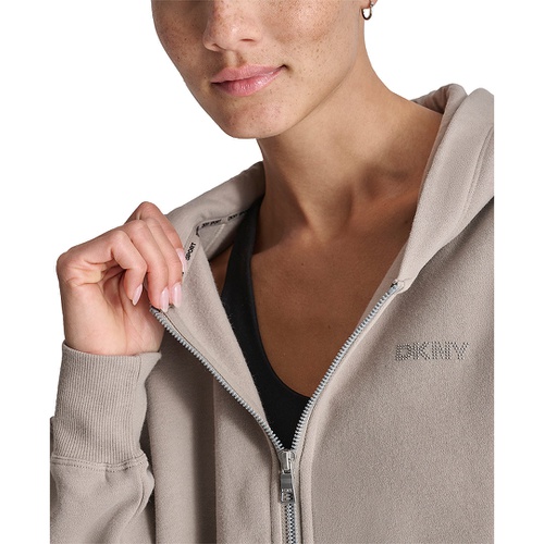 DKNY Sport Womens Rhinestone Logo Full-Zip Hoodie