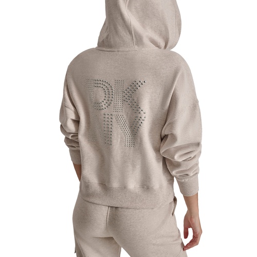 DKNY Sport Womens Rhinestone Logo Full-Zip Hoodie