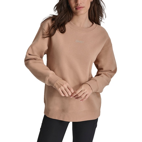 DKNY Womens Mini-Stud-Logo Drop-Shoulder Fleece Crewneck Sweatshirt