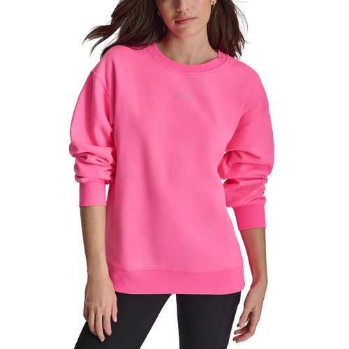 DKNY Womens Mini-Stud-Logo Drop-Shoulder Fleece Crewneck Sweatshirt