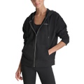 Womens Mini-Stud-Logo Zippered Fleece Hoodie