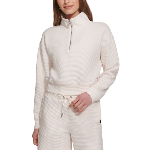 DKNY Womens Zip-Neck Ribbed Knit Sweatshirt