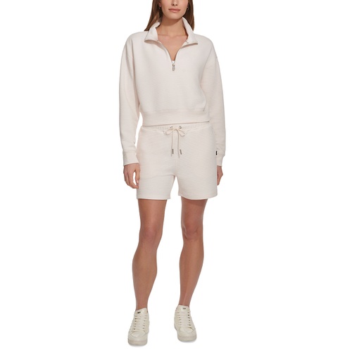 DKNY Womens Zip-Neck Ribbed Knit Sweatshirt