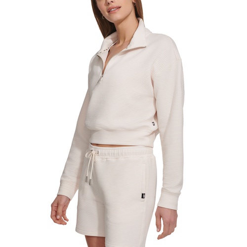 DKNY Womens Zip-Neck Ribbed Knit Sweatshirt