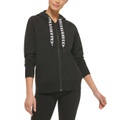 Womens Logo-Drawstring Fleece Full-Zip Hoodie