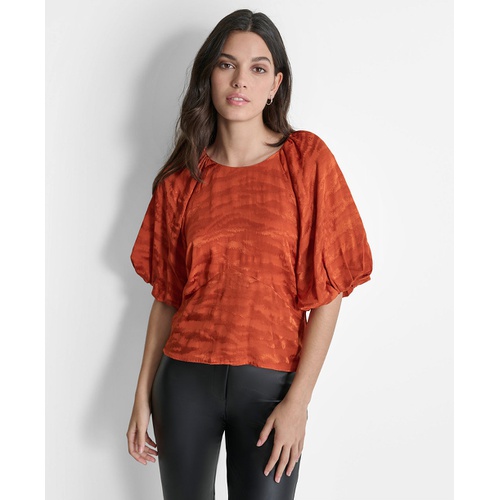 DKNY Womens Puff-Sleeve Jacquard Top