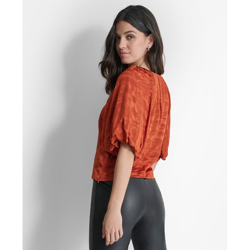 DKNY Womens Puff-Sleeve Jacquard Top